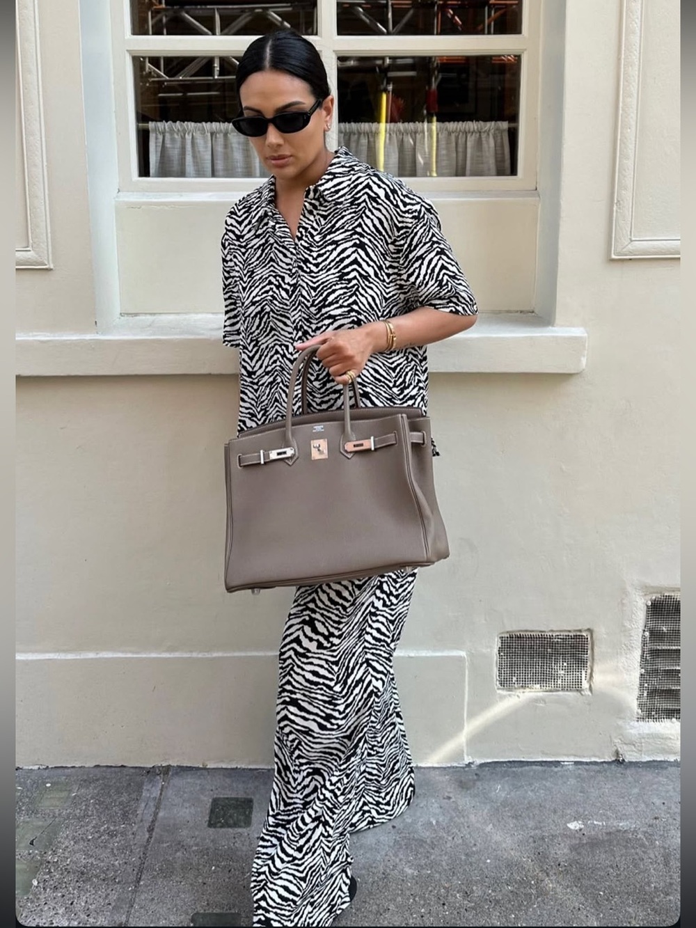 Zebra Print Short Sleeve Shirt and set trouser M  Top  L - Black/White